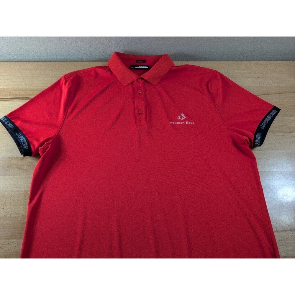J Lindeberg Men's Orange Short Sleeve Guy Regular Polo Shirt Size XL Club Logo